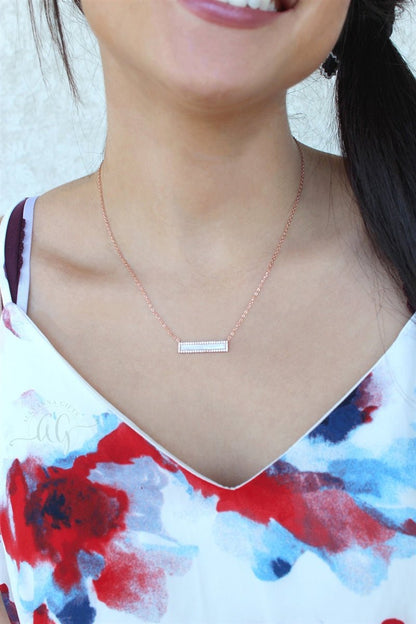 Sterling Silver CZ Mother of Pearl Bar Necklace - Allyanna GiftsJEWELRY