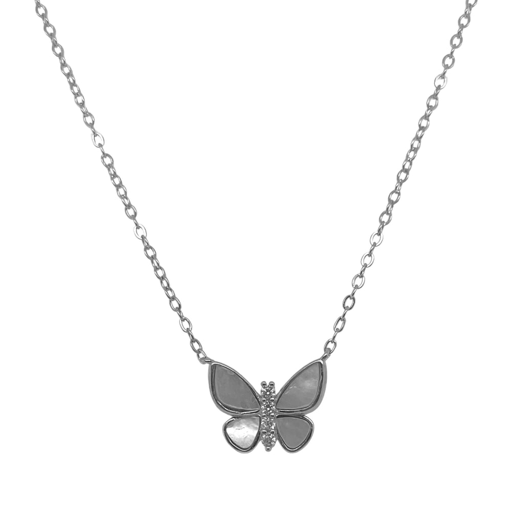 Sterling Silver CZ & Mother Of Pearl Butterfly Necklace - Allyanna Gifts