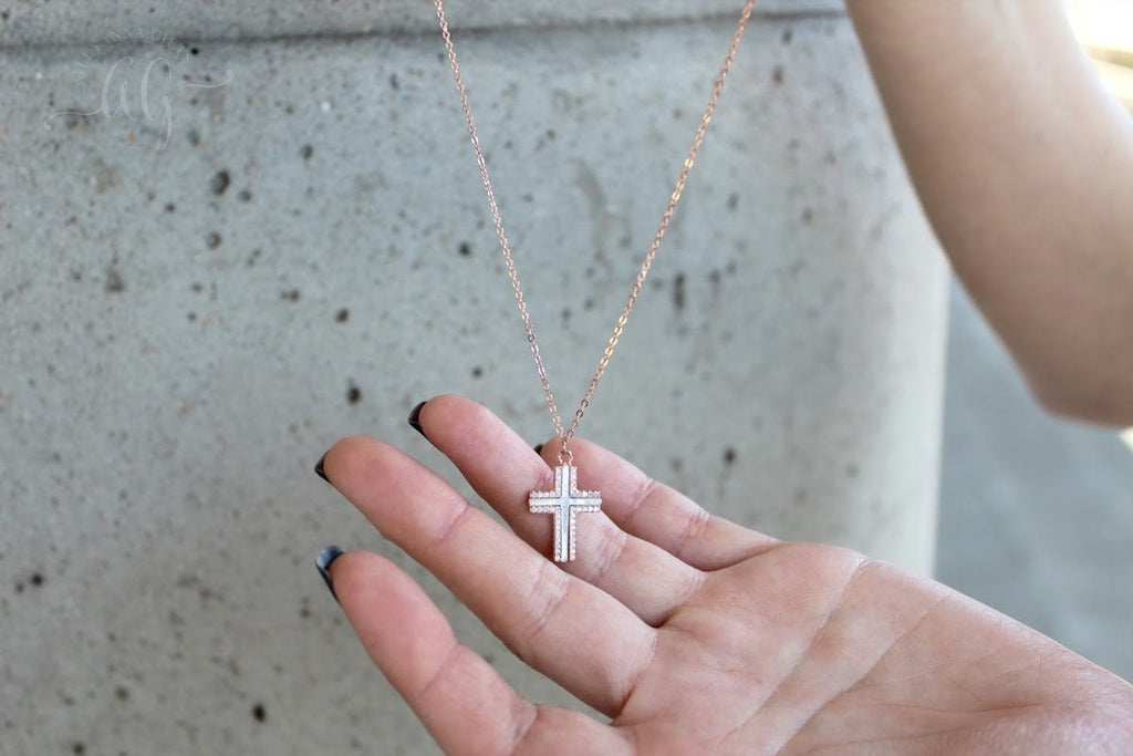 Sterling Silver CZ Mother of Pearl Cross Necklace - Allyanna GiftsJEWELRY
