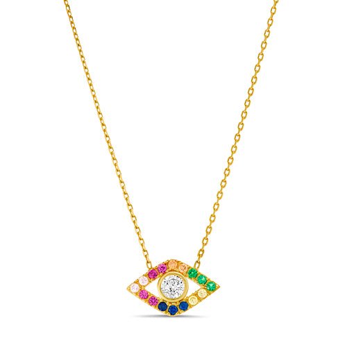 Sterling Silver CZ Multi Color Evil Eye Necklace - Allyanna Gifts