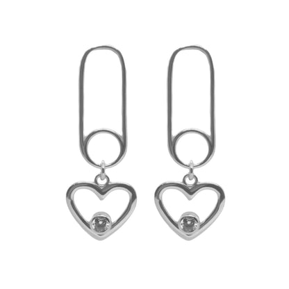 Sterling Silver Cz Paper Clip w/open Heart Dangle Stud Earring - Allyanna GiftsEARRINGS