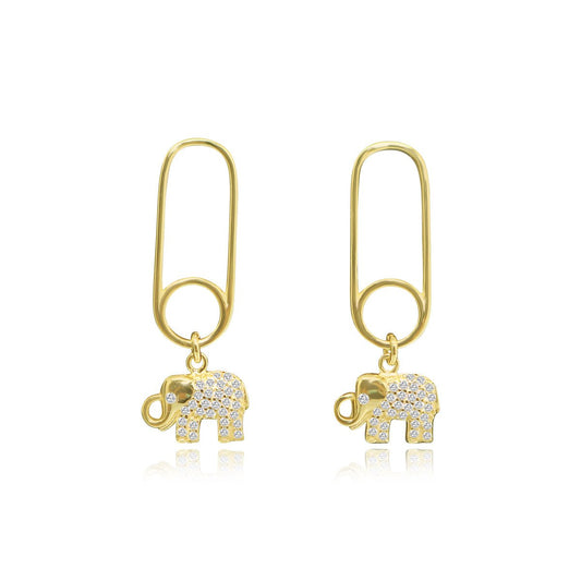Sterling Silver CZ Paperclip W/ Elephant Dangle Stud Earrings - Allyanna GiftsEARRINGS