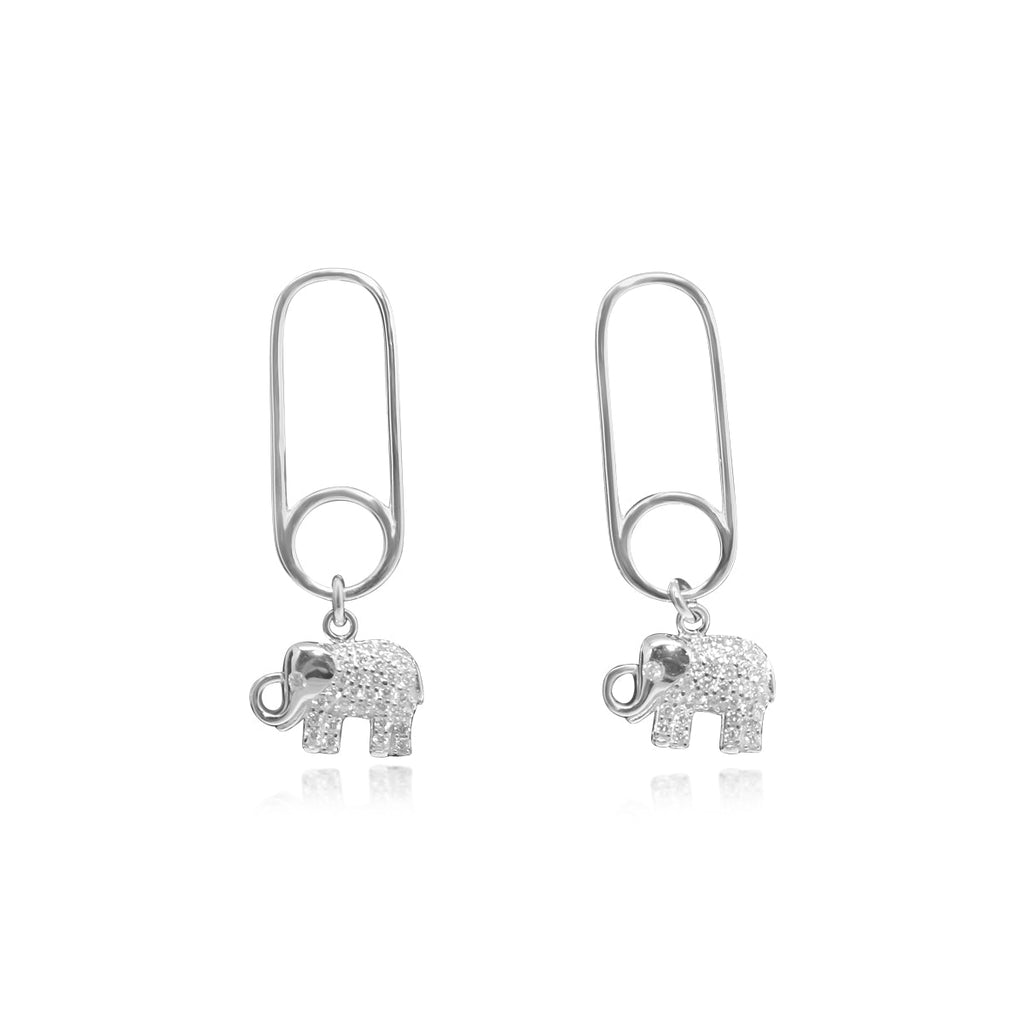 Sterling Silver CZ Paperclip W/ Elephant Dangle Stud Earrings - Allyanna GiftsEARRINGS