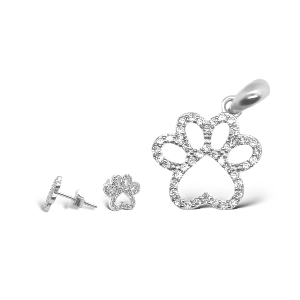 Sterling Silver CZ Paw Pendant/Earrings Set - Allyanna GiftsSETS