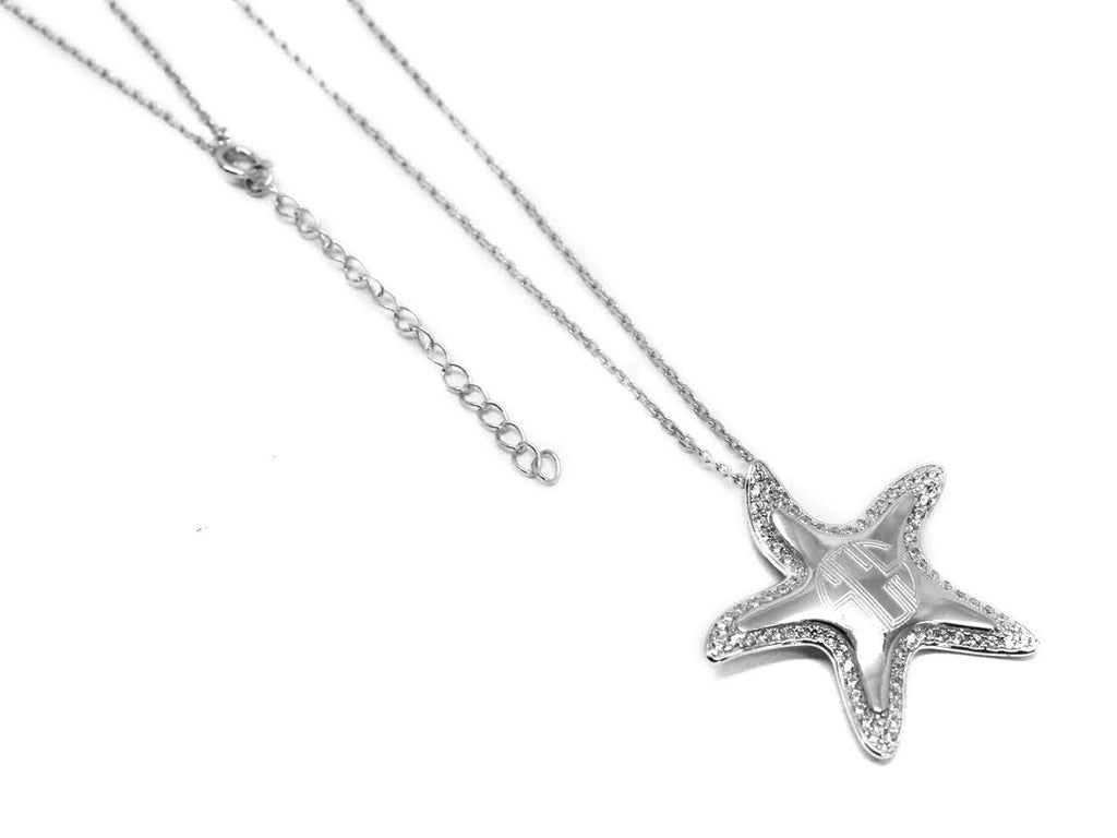 Sterling Silver CZ Starfish Necklace - Allyanna GiftsMONOGRAM + ENGRAVING