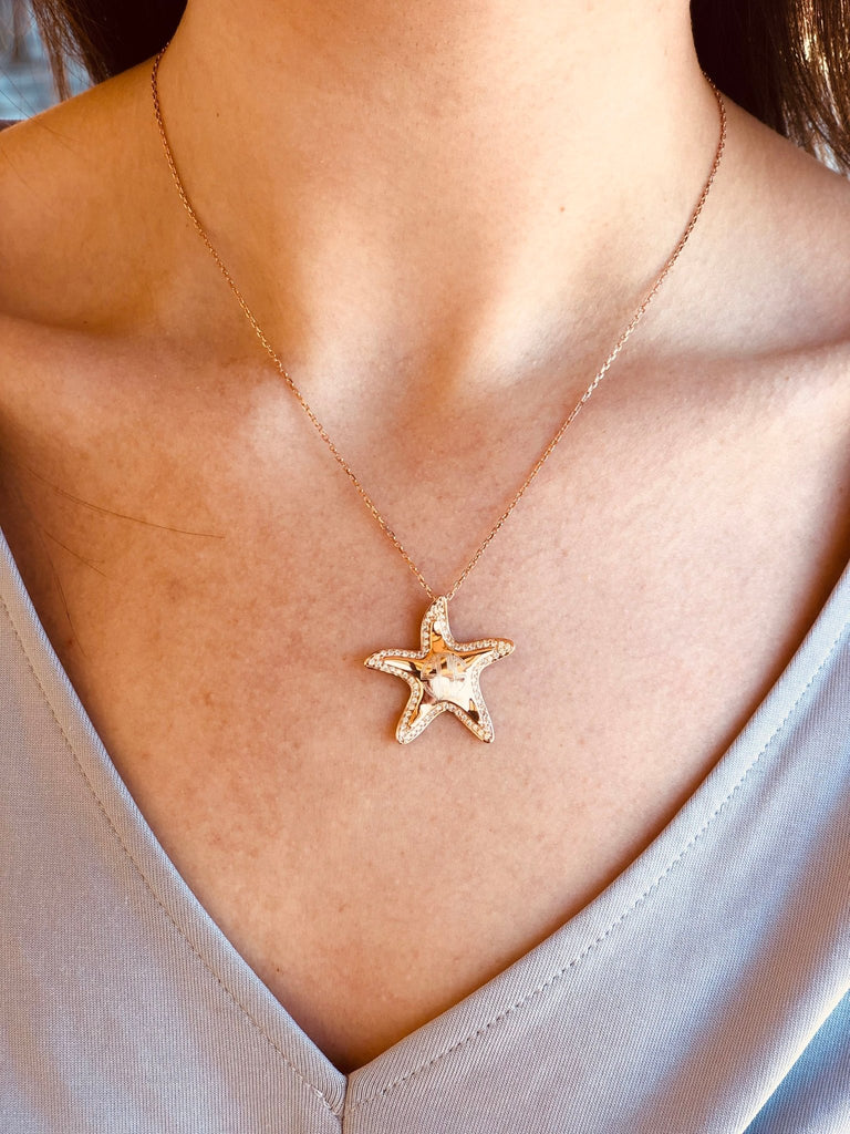 Sterling Silver CZ Starfish Necklace - Allyanna GiftsMONOGRAM + ENGRAVING