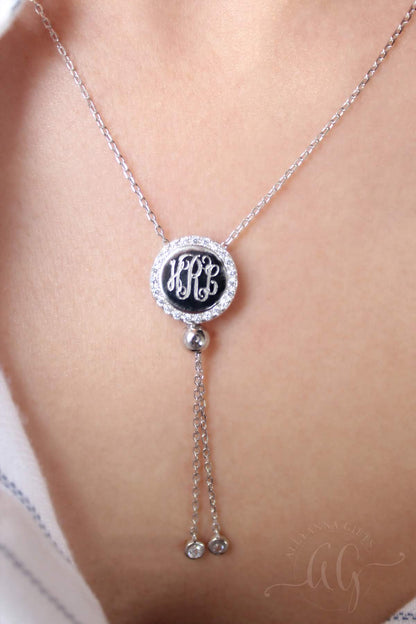 Sterling Silver CZ Tassel Necklace - Allyanna GiftsMONOGRAM + ENGRAVING