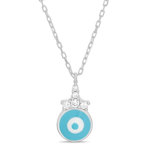Sterling Silver CZ Turquoise Enamel Evil Eye Necklace - Allyanna Gifts