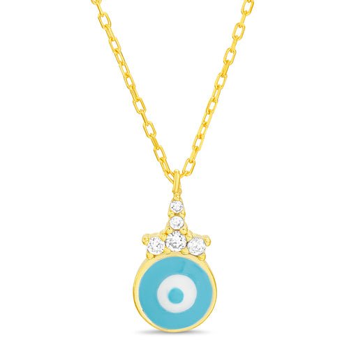 Sterling Silver CZ Turquoise Enamel Evil Eye Necklace - Allyanna Gifts