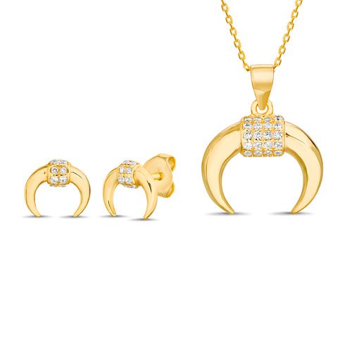 Sterling Silver CZ w/ Polished Horns Earrings & Pendant Set - Allyanna GiftsACCESSORIES