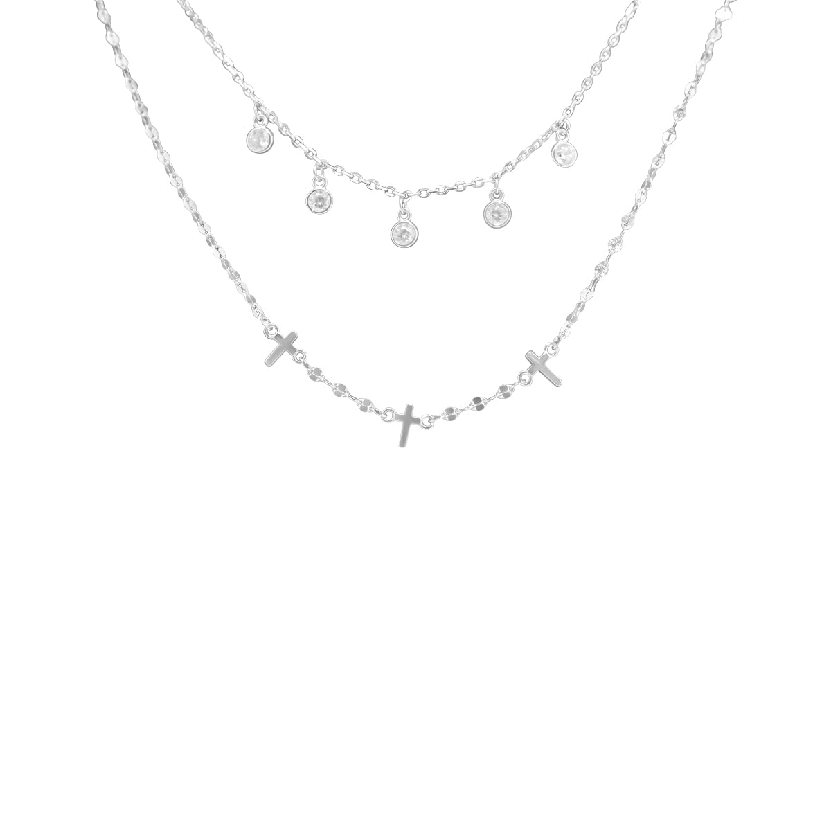 Sterling Silver Dangle Stations/Cross Stations Double Layer Necklace - Allyanna GiftsNECKLACE