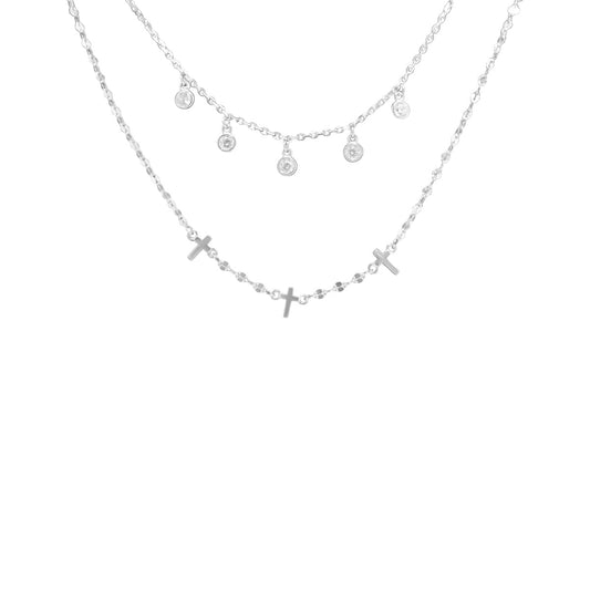 Sterling Silver Dangle Stations/Cross Stations Double Layer Necklace - Allyanna GiftsNECKLACE