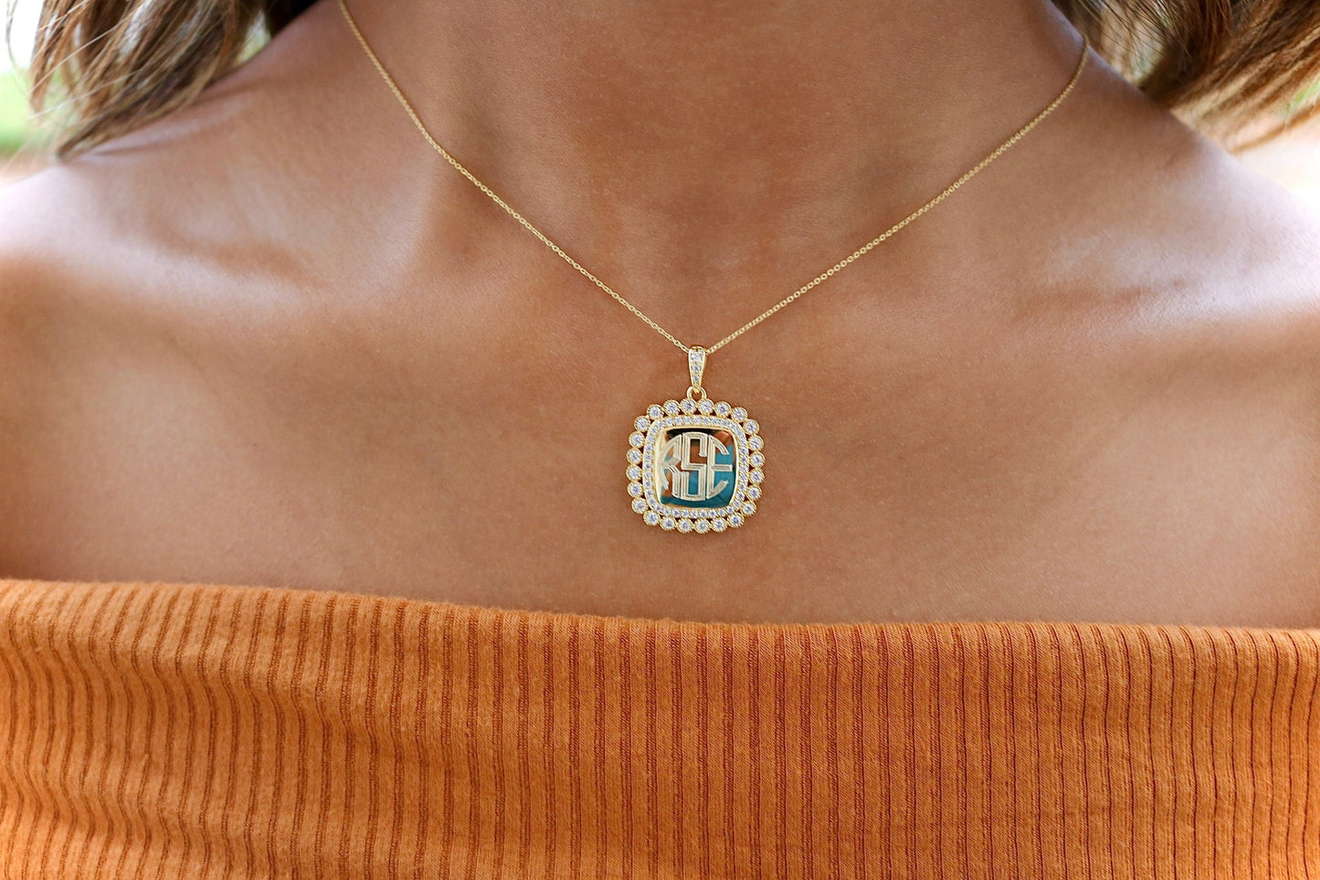 Sterling Silver Decorative Large Soft Square CZ Engravable Pendant (Chain not Included) - Allyanna Gifts