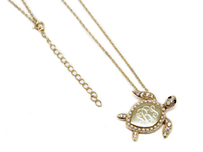 Sterling Silver Decorative Turtle Necklace - Allyanna GiftsMONOGRAM + ENGRAVING