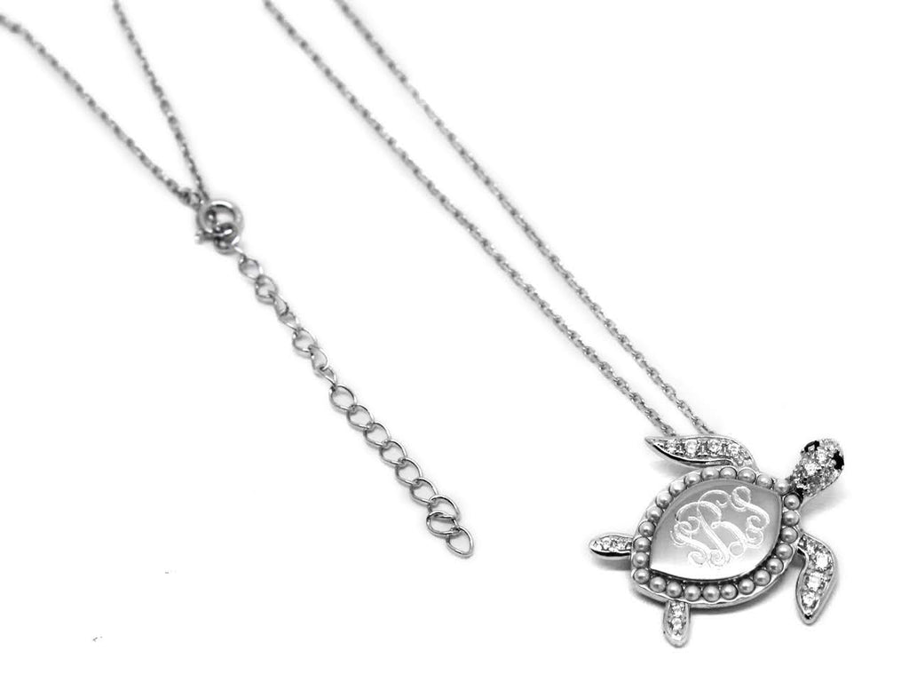 Sterling Silver Decorative Turtle Necklace - Allyanna GiftsMONOGRAM + ENGRAVING