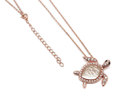Sterling Silver Decorative Turtle Necklace - Allyanna GiftsMONOGRAM + ENGRAVING