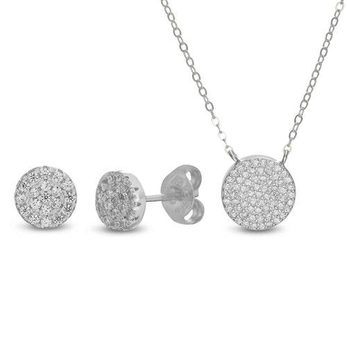 Sterling Silver Disc Station Necklace & Round Stud Earring Set - Allyanna Gifts
