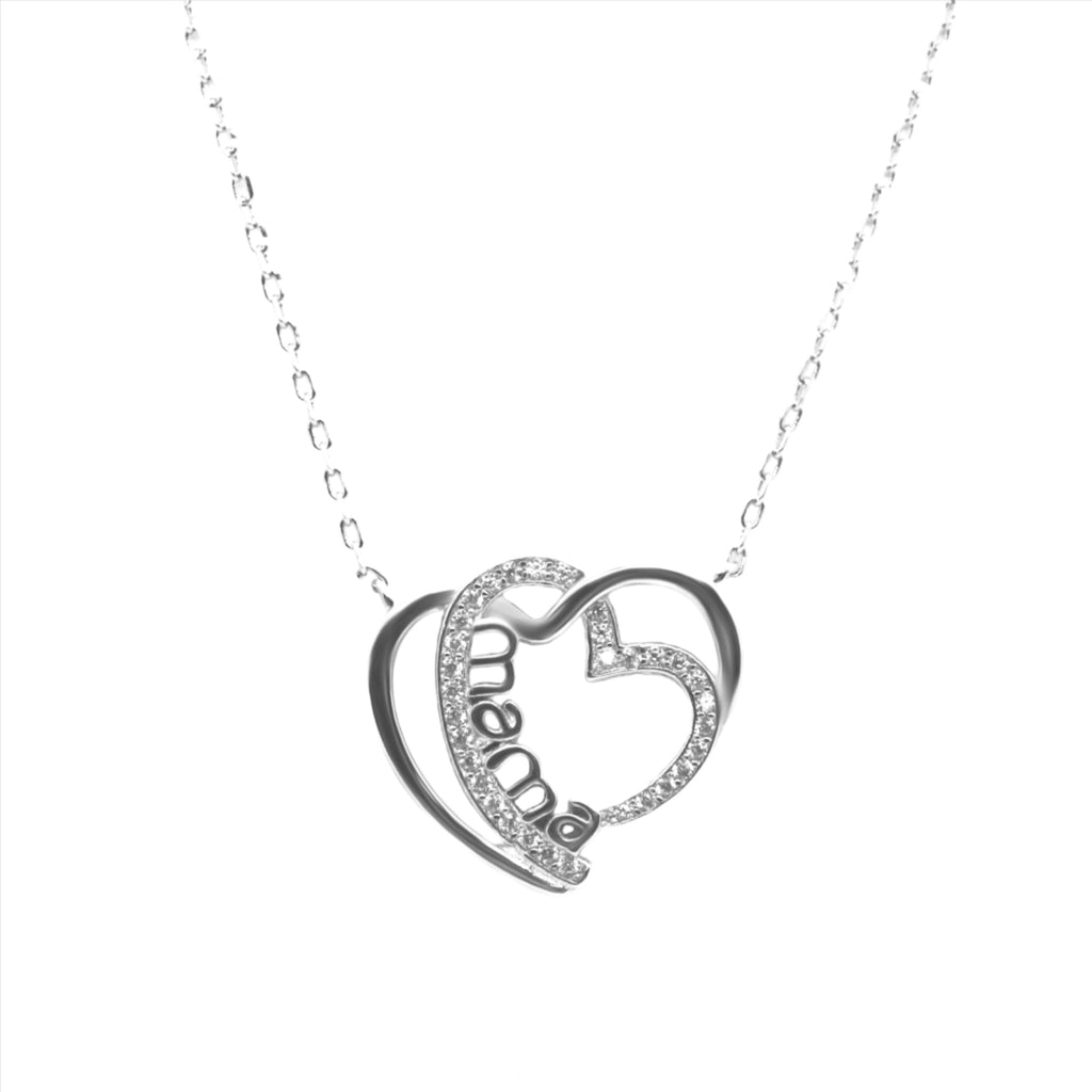 Sterling Silver Double Heart "Mama" CZ Necklace - Allyanna GiftsNECKLACE