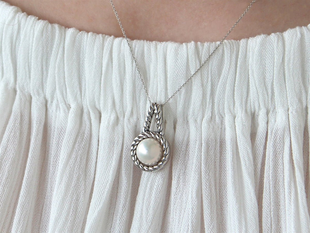 Sterling Silver Double Rope Pearl Pendant - Allyanna GiftsJEWELRY