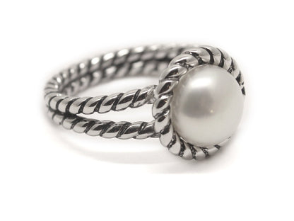Sterling Silver Double Rope Pearl Ring - Allyanna GiftsJEWELRY
