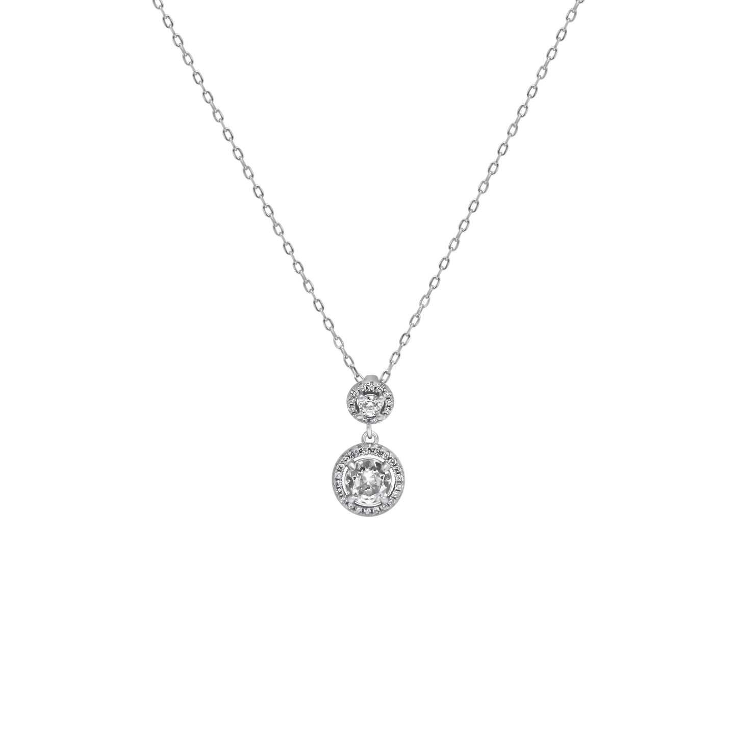 Sterling Silver Double Round CZ Necklace - Allyanna GiftsNECKLACE