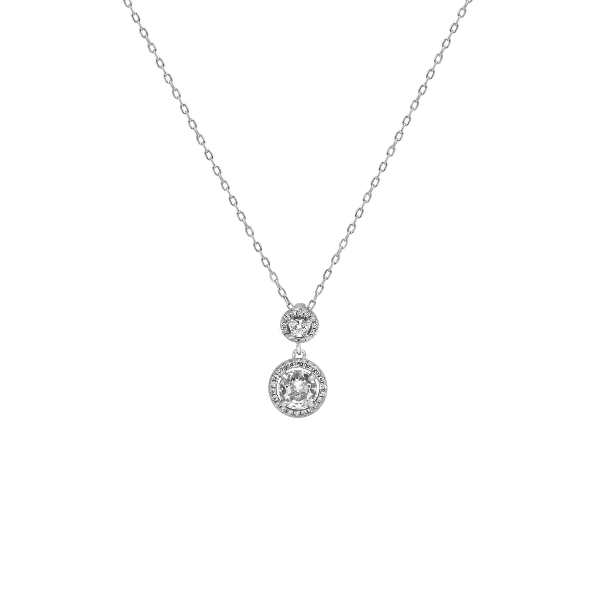 Sterling Silver Double Round CZ Necklace - Allyanna GiftsNECKLACE