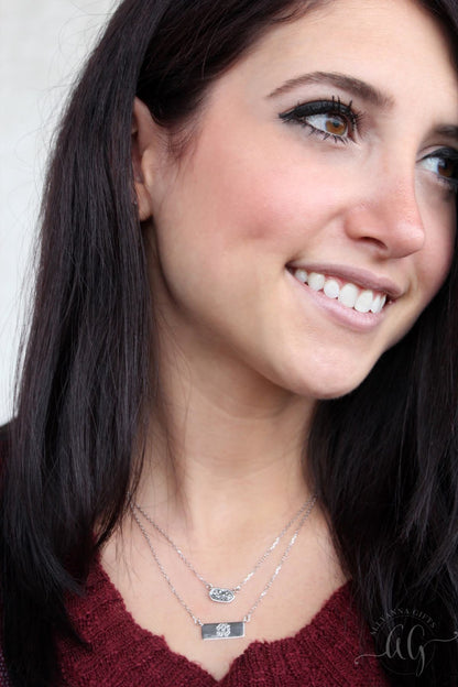 Sterling Silver Druzy Bar Necklace - Allyanna GiftsMONOGRAM + ENGRAVING