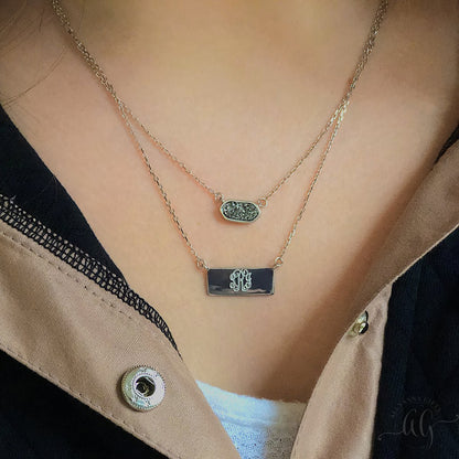 Sterling Silver Druzy Bar Necklace - Allyanna GiftsMONOGRAM + ENGRAVING