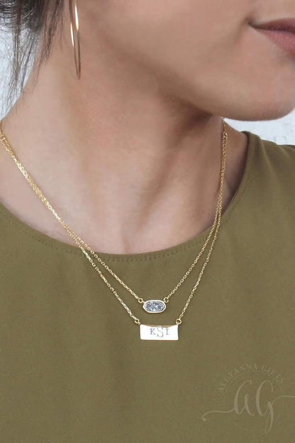 Sterling Silver Druzy Bar Necklace - Allyanna GiftsMONOGRAM + ENGRAVING