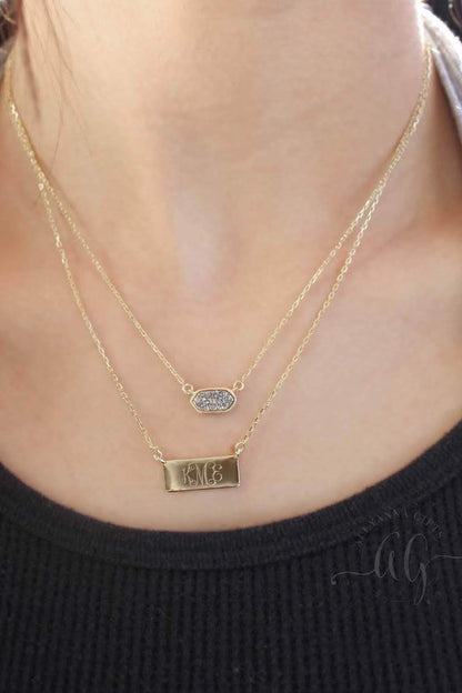 Sterling Silver Druzy Bar Necklace - Allyanna GiftsMONOGRAM + ENGRAVING