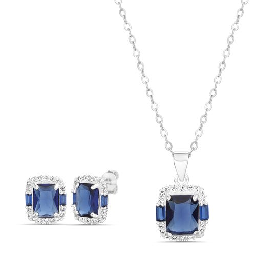 Sterling Silver Elegant Colored Rectangle CZ Halo Necklace/Earrings Set - Allyanna Gifts