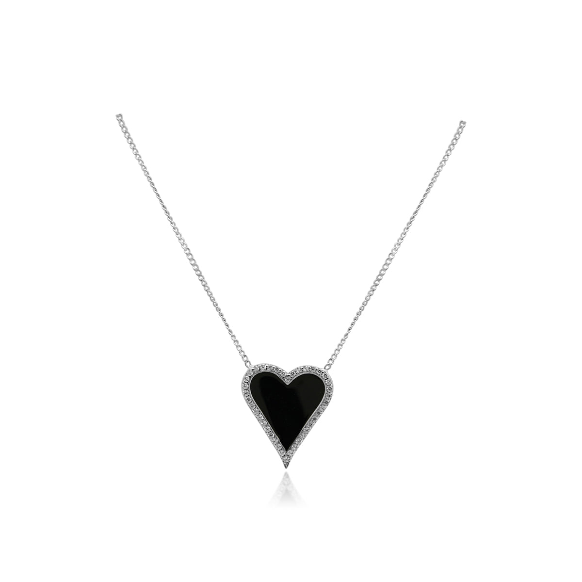 Sterling Silver Enamel Center w/ CZ Border Heart Station Necklace - Allyanna GiftsNECKLACE