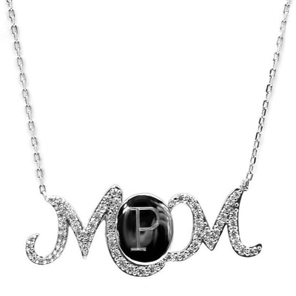 Sterling Silver Engravable Cursive Mom CZ Necklace - Allyanna Gifts