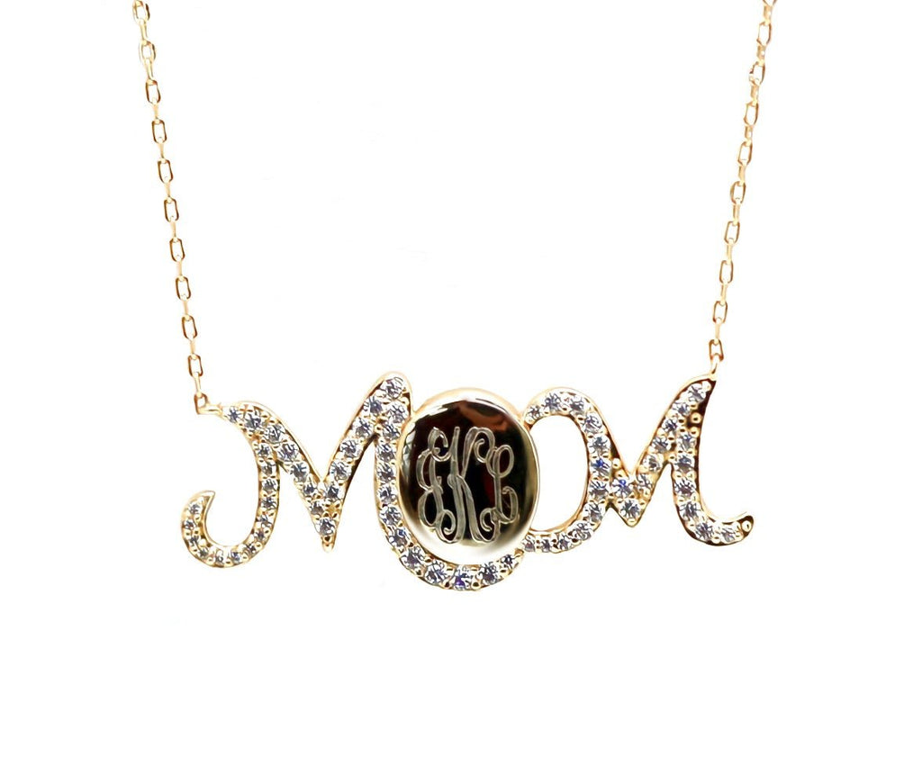Sterling Silver Engravable Cursive Mom CZ Necklace - Allyanna Gifts