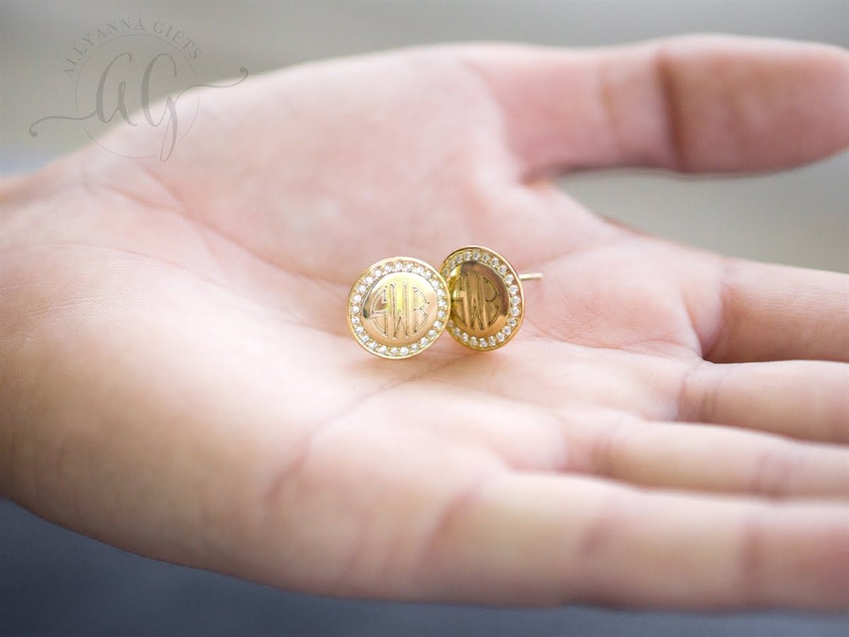 Sterling Silver Engravable CZ Earrings - Allyanna GiftsMONOGRAM + ENGRAVING