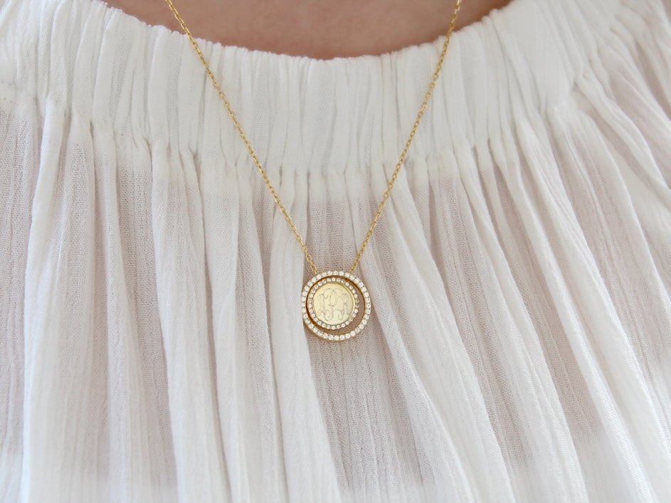 Sterling Silver Engravable CZ Halo Necklace - Allyanna GiftsMONOGRAM + ENGRAVING