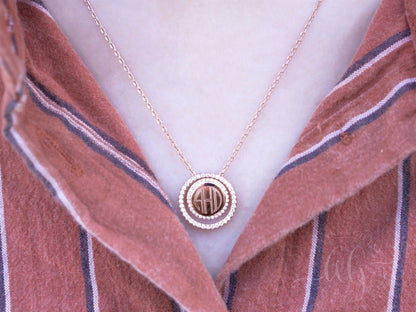 Sterling Silver Engravable CZ Halo Necklace - Allyanna GiftsMONOGRAM + ENGRAVING