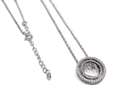 Sterling Silver Engravable CZ Halo Necklace - Allyanna GiftsMONOGRAM + ENGRAVING