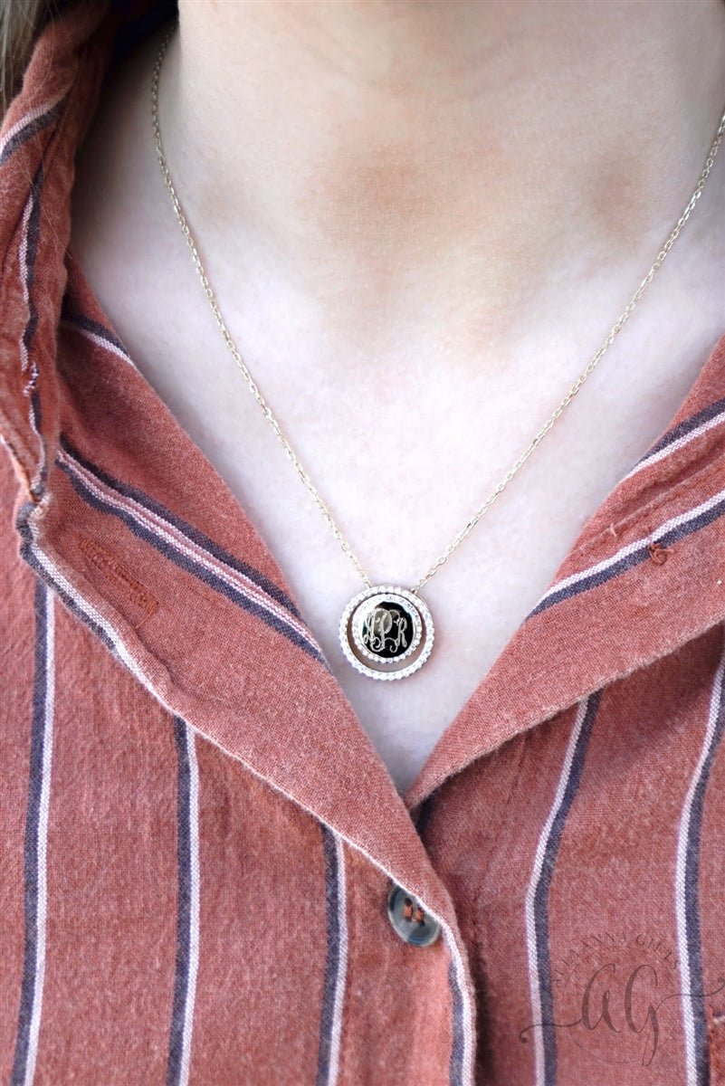 Sterling Silver Engravable CZ Halo Necklace - Allyanna GiftsMONOGRAM + ENGRAVING