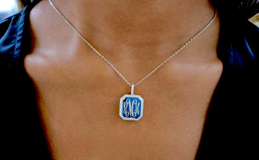 Sterling Silver Engravable Long Octagon Pendant Necklace - Allyanna Gifts