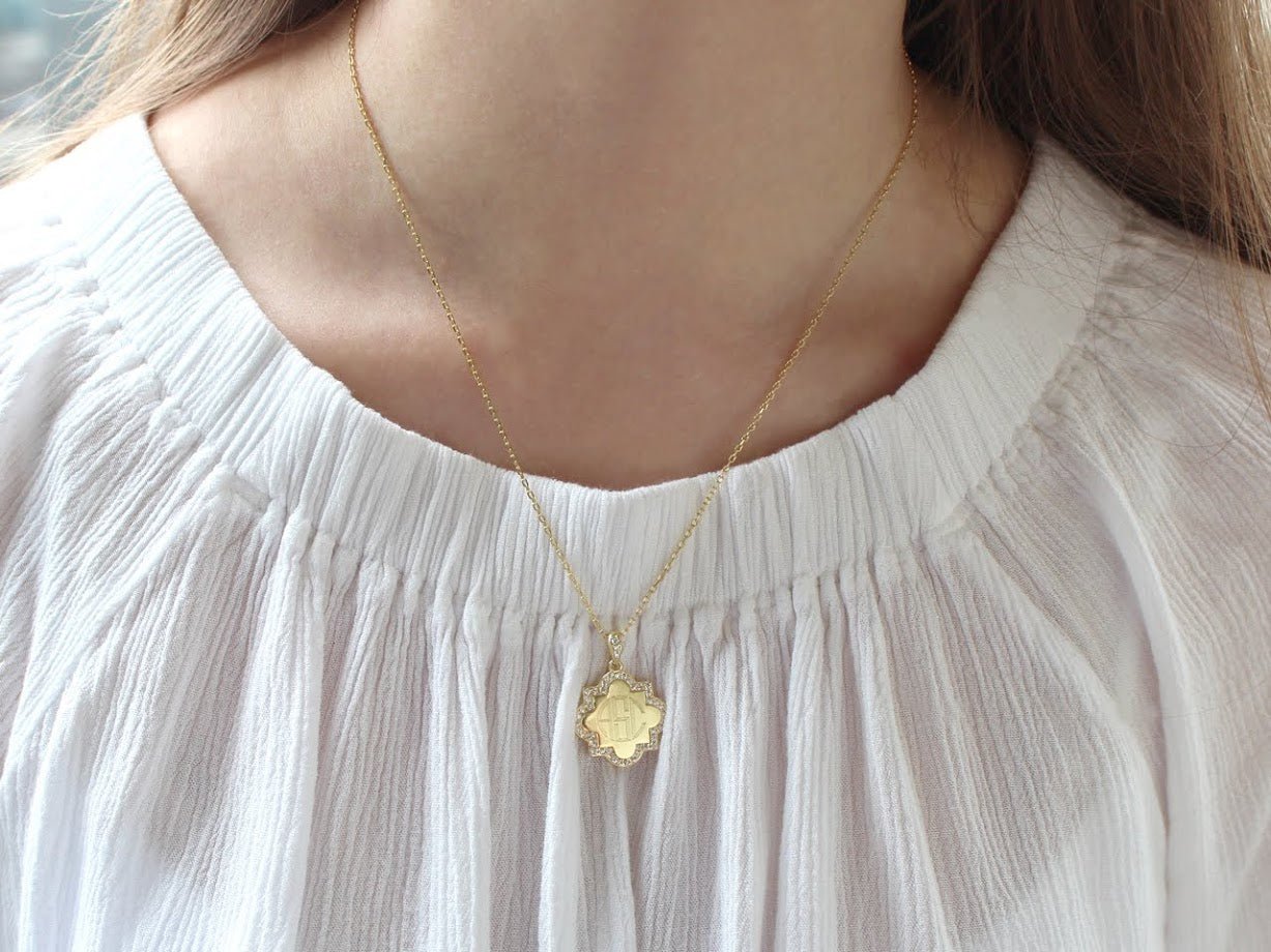 Sterling Silver Engravable Quatrefoil Necklace - Allyanna GiftsNECKLACE