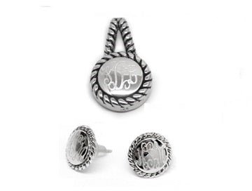 Sterling Silver Engravable Rope Earrings & Pendant Set - Allyanna GiftsMONOGRAM + ENGRAVING