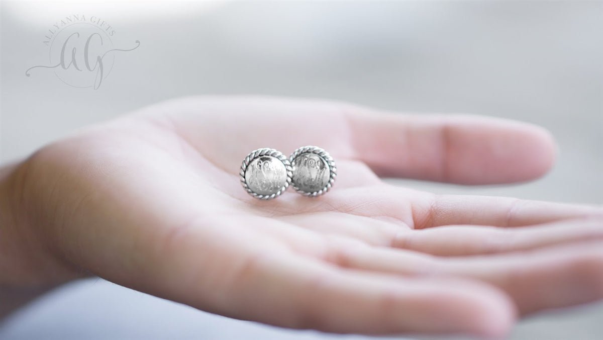 Sterling Silver Engravable Rope Earrings - Allyanna GiftsMONOGRAM + ENGRAVING