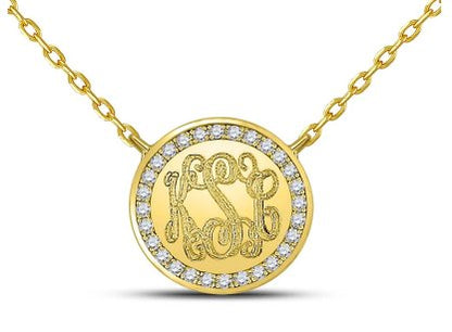 Sterling Silver Engravable Round CZ Pendant Necklaces - Allyanna Gifts