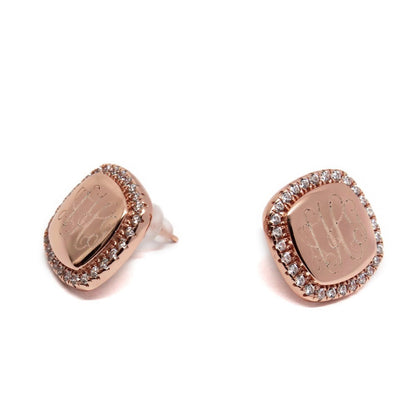 Sterling Silver Engravable Soft Square CZ Earrings - Allyanna GiftsMONOGRAM + ENGRAVING