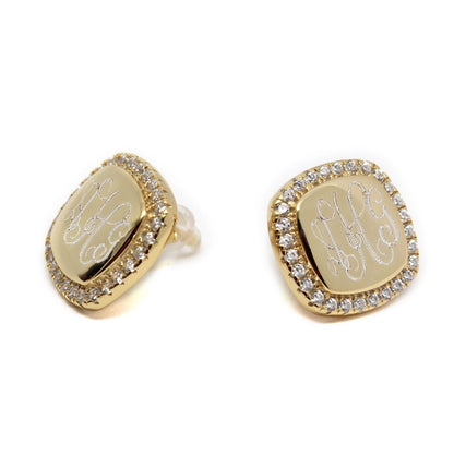 Sterling Silver Engravable Soft Square CZ Earrings - Allyanna GiftsMONOGRAM + ENGRAVING