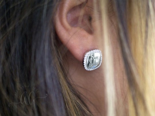 Sterling Silver Engravable Soft Square CZ Earrings - Allyanna GiftsMONOGRAM + ENGRAVING
