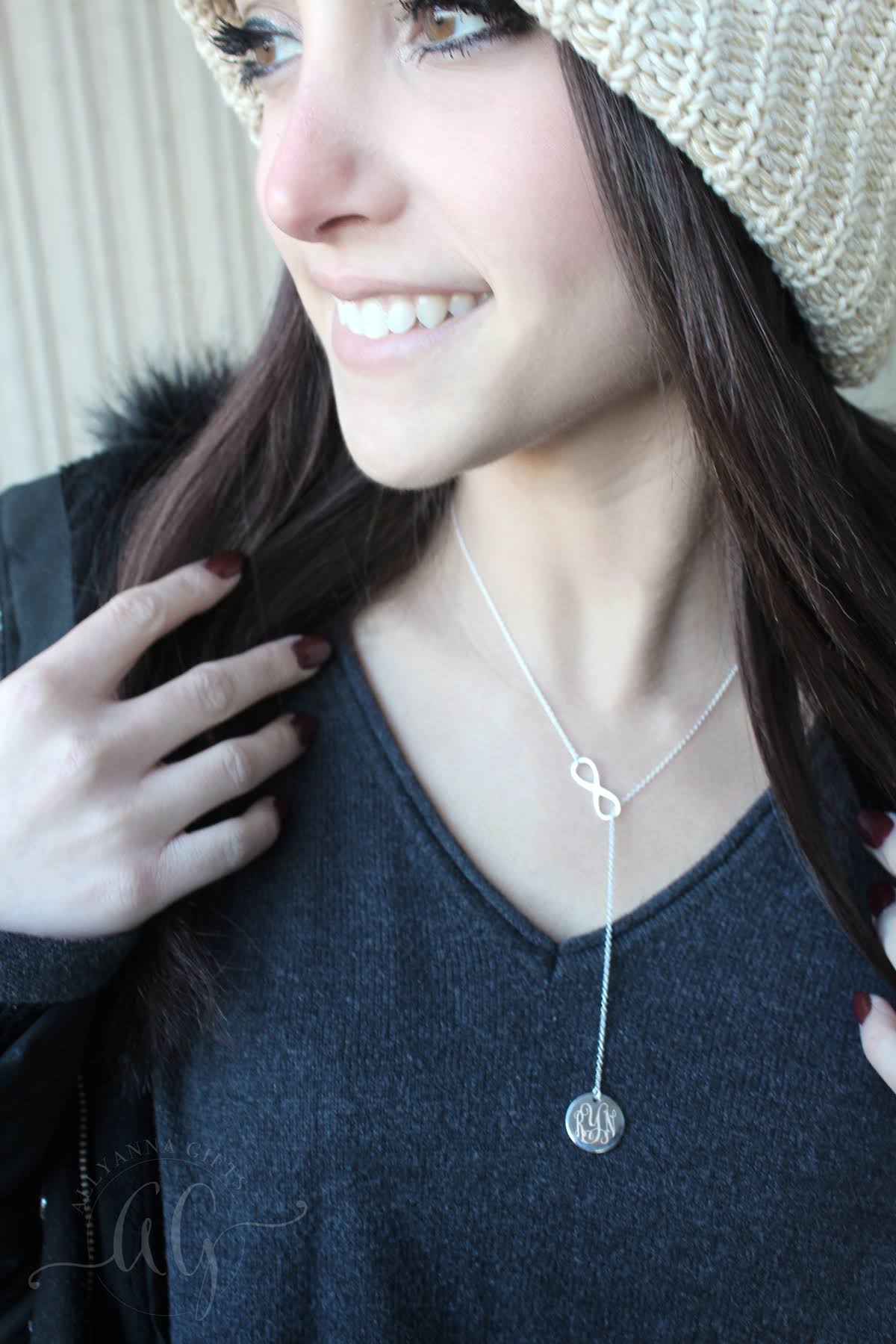 Sterling Silver Engraved Infinity Drop Necklace - Allyanna GiftsMONOGRAM + ENGRAVING