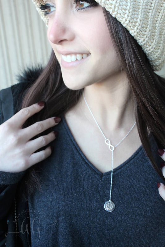 Sterling Silver Engraved Infinity Drop Necklace - Allyanna GiftsMONOGRAM + ENGRAVING