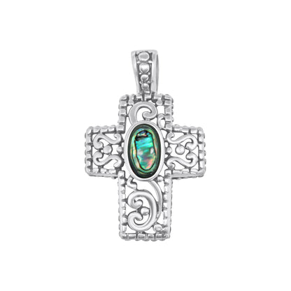 Sterling Silver Filigree Cross with Stone in Center - Allyanna GiftsPendant